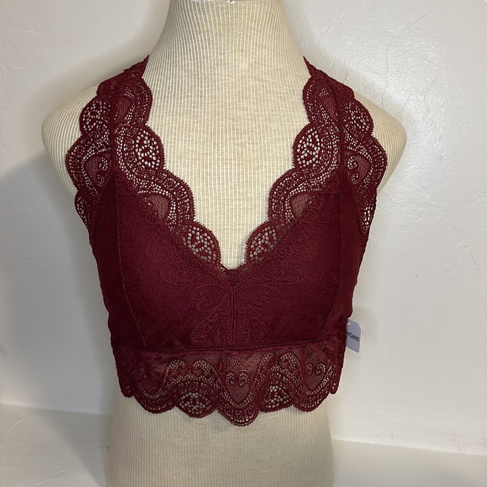 Zenana wine lace racerback bralette w/ pads L